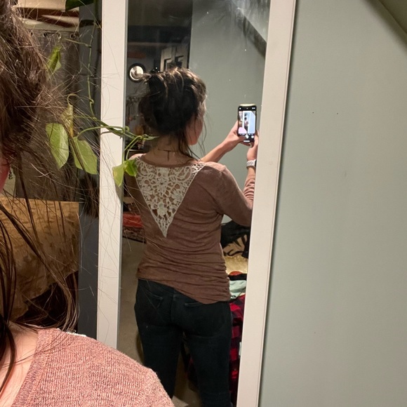 Faded Glory Tops - FADED GLORY // salmon ruched lacey-back top